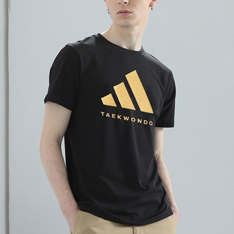 Adidas Printed Logo Casual Round Neck Knit Short Sleeve T-Shirt Unisex Tops Black Gold ADICLTS24TKP-BG