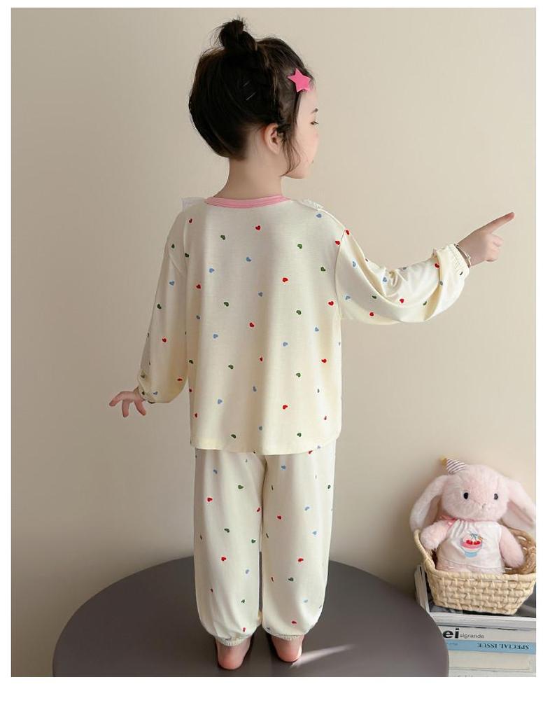 Girls' Long Sleeve Modal Pajama Set – Cartoon Design for Spring/Summer Home Wear