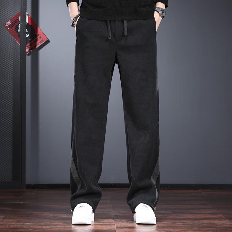 Jieleinuo Men's Splicing Design Loose Straight-Leg Casual Pants