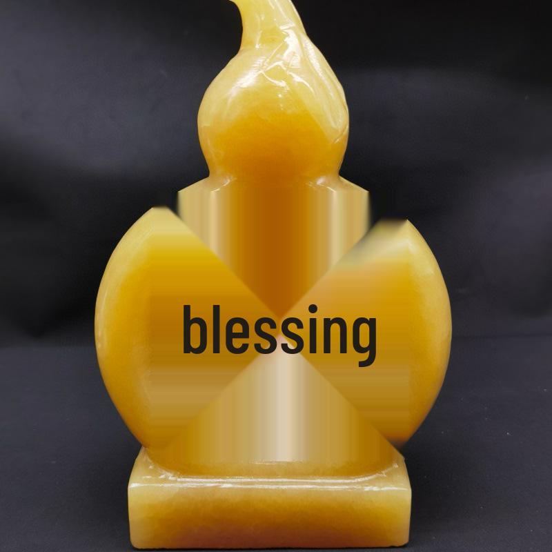Natural Jade Rice Yellow Gourd Fu Lu Shou Ornament, Handheld Carving for Living Room