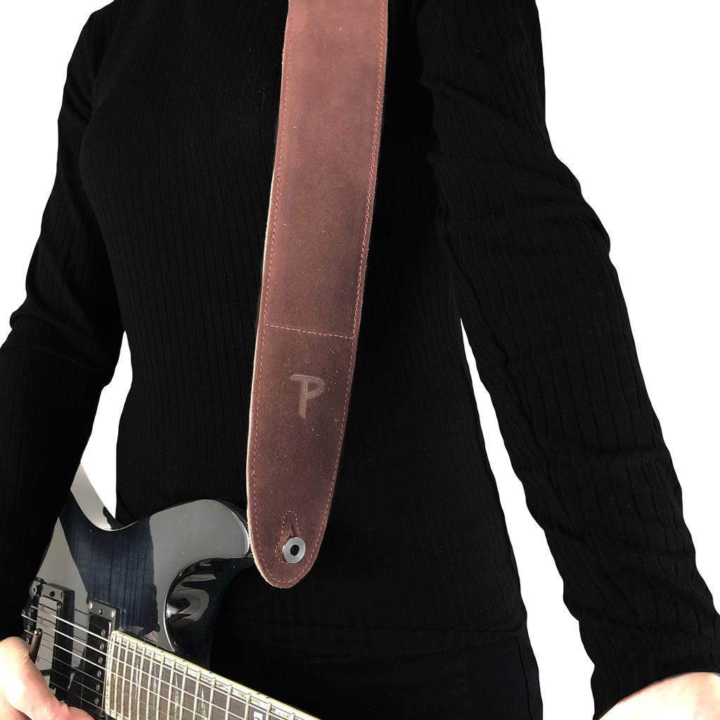 P Perri's Leathers Ltd. Leathers Guitar Strap Adjustable For Guitars Made in Canada Suede Sheepskin Pad Burgundy Perri’s Ltd.