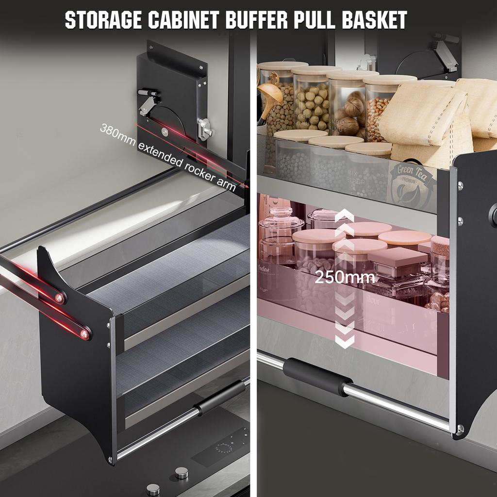 Wall Mounted Cabinet Lift Pull Basket Double Layer Pull-Down Cabinet Organizer Upper -Lower Lift Pull Spice Cabinet for Kitchen