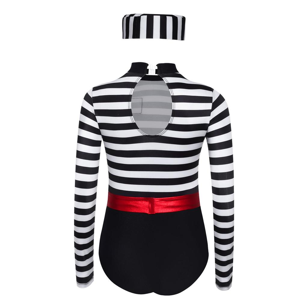 Meisjes Gevangene Kostuum Set Lange Mouw Gestreept Jumpsuit Kruis Drukknopen Bijpassende Tailleband en Gevangene Pet Rollenspel Outfit