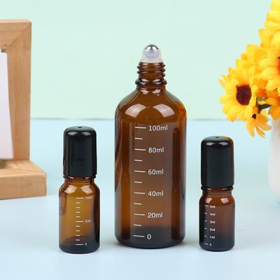 1Pc Amber Roller Ball Essential Glass Bottle Empty Perfume Roller Ball Refillable Liquid Container 5/10/15/30/50/100Ml Bottle
