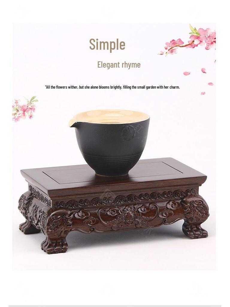 Ebony Rosewood Jade Bonsai Buddha Vase Base - Carved Solid Wood Ornament Stand