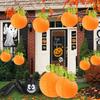 Halloween Round Paper Pumpkin Hanging Lantern Decoration for Thanksgiving Fall Festival Indoor Outdoor Party Patio Home Holiday Scene Decor Supplies