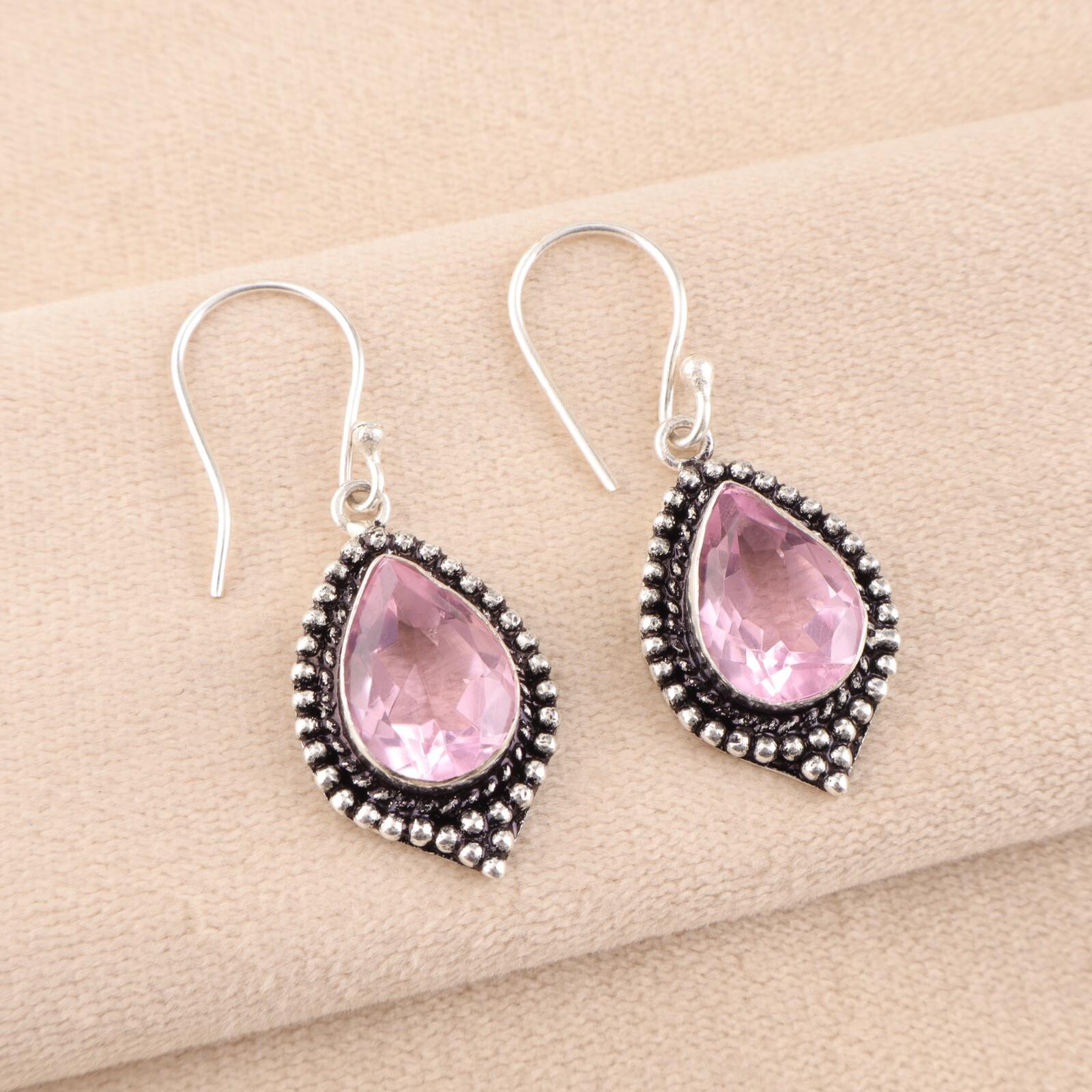 

Серьги с морганитом из стерлингового серебра 925 пробы, ручная работа, подарок для жены EE-164-16