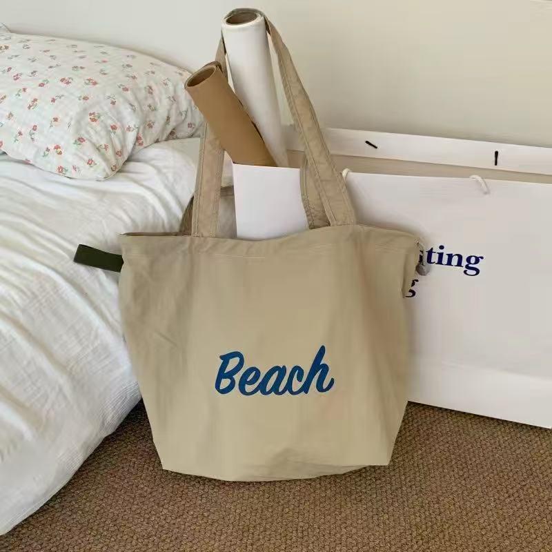 Korean-Style Canvas Tote: 2024 Large-Capacity, Single-Shoulder Drawstring Bag