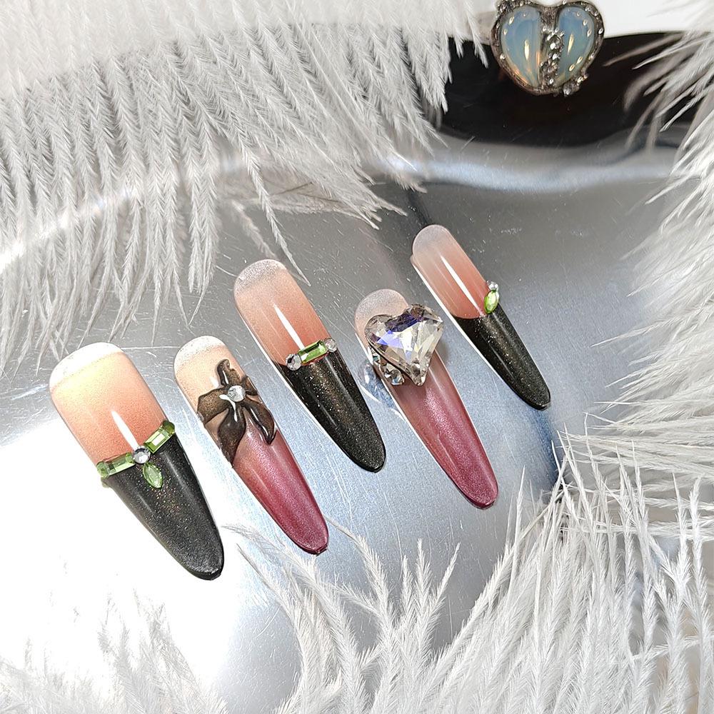 High-End French Autumn/Winter Black Cat Eye Sweet Cool Fake Nails