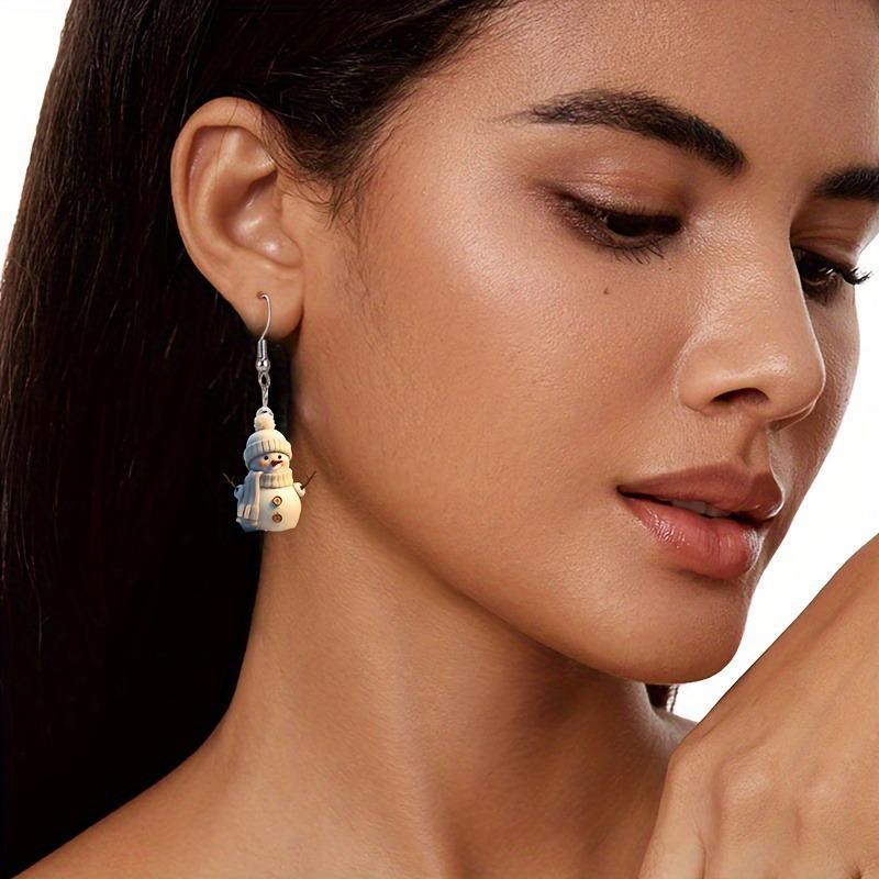 Adorable Snowman Acrylic Earrings For Winter Featuring Cute Scarf And Mittens Design