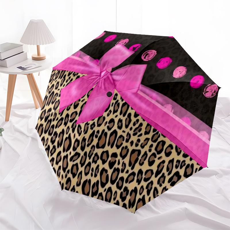 1pc Leopard Print Ribbon Gift Wrap Umbrella with Plastic Handle,Compact & Stylish,Cartoon Pattern,Outdoor UmbrellaPT358