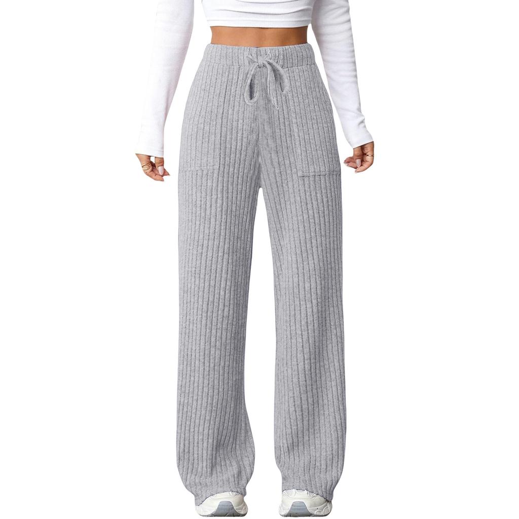 2025 Autumn Amazon Wish New Foreign Trade Solid Color Pit Pocket Casual Trousers for Women