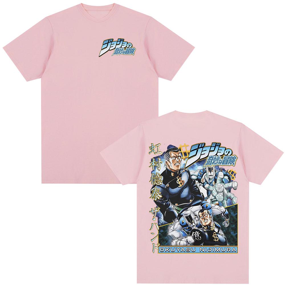 2026 New Anime JoJo Bizarre Adventure Okuyasu Nijimura Unisex Women Cotton Fashion Oversized Short Sleeves Parentchild T Shirt