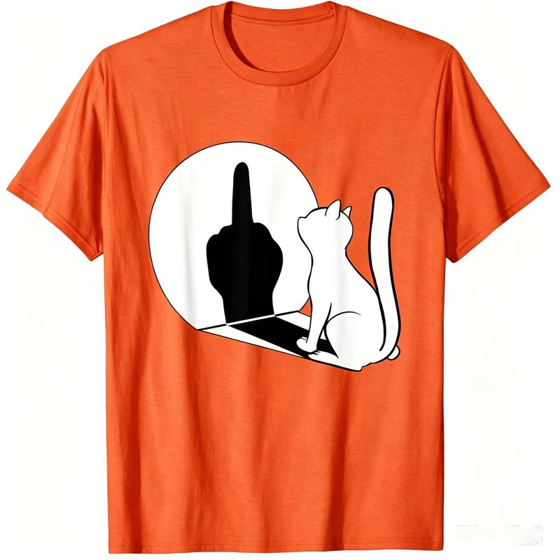 Middle Finger Cat Statement Cat Funny Gift T-Shirt Regular Short Sleeve Tops O-neck Men's Cotton T-shirt Cotton Summer Shirts
