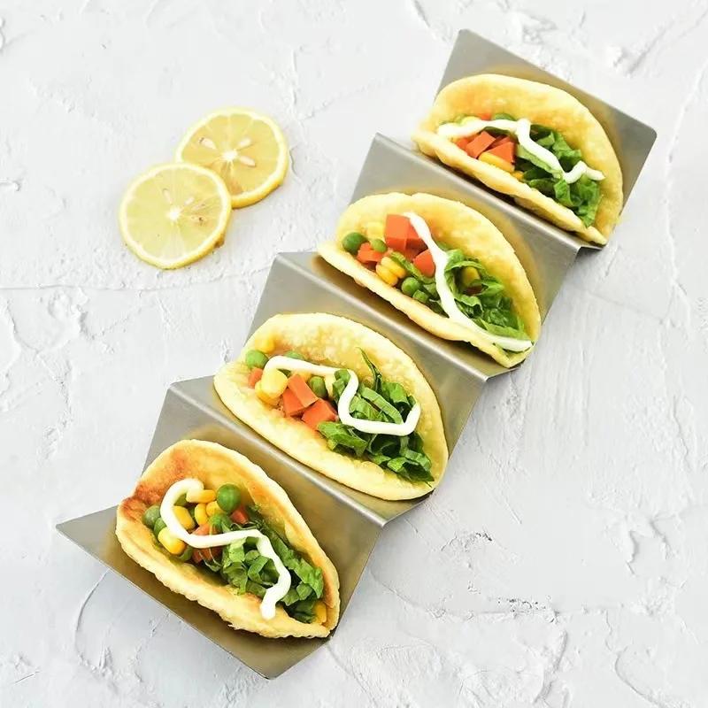 2025 Heißer Edelstahl Taco Halter Mexikanischer Rollständer W-Form Pfannkuchenständer Taco Kuchenständer Präsentationsständer Küchenhelfer