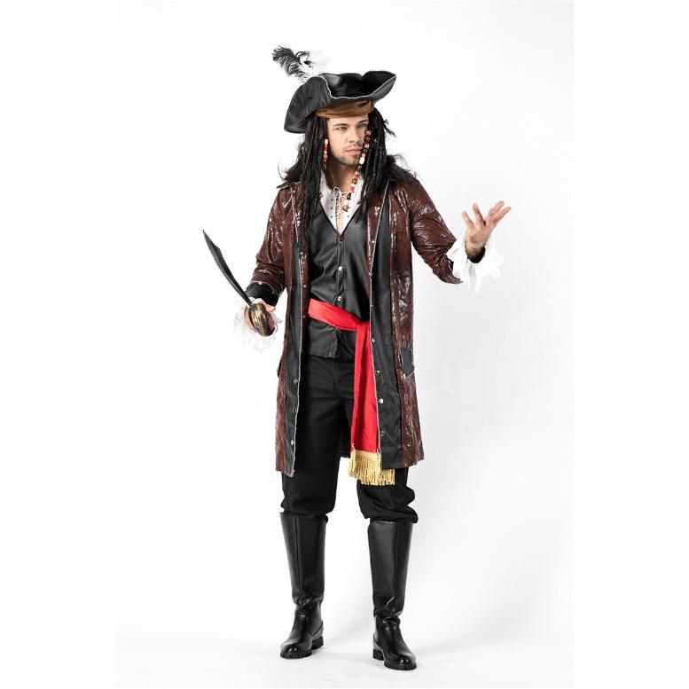 Хэллоуин Мужской Косплей Костюм Пирата, Костюм Пиратов Карибского моря, Мужской Пиратский Костюм Униформа Искушение One size fits all чёрный