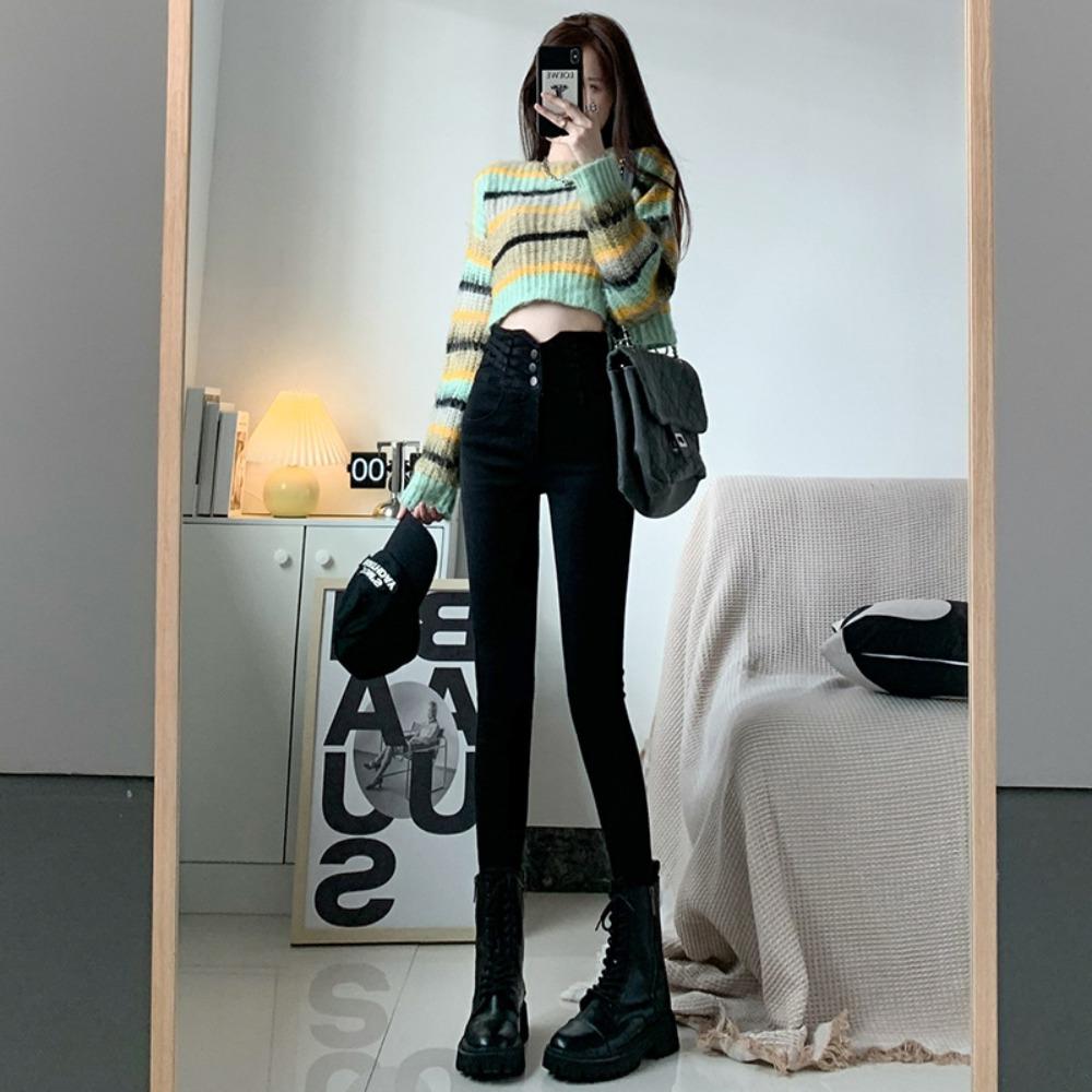 High Waist Tight Jeans Women's Pencil Spring and Autumn New Korean Version Slim and Thin Versatile Small Feet Trousers Ins Tide