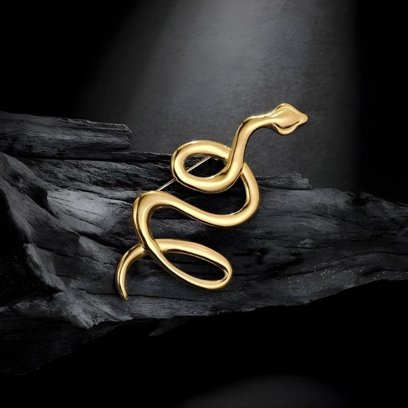 Unique Gold Snake Brooch Symbolizing Strength and Elegant Fashionable Accessory for Parties or Business Meetings