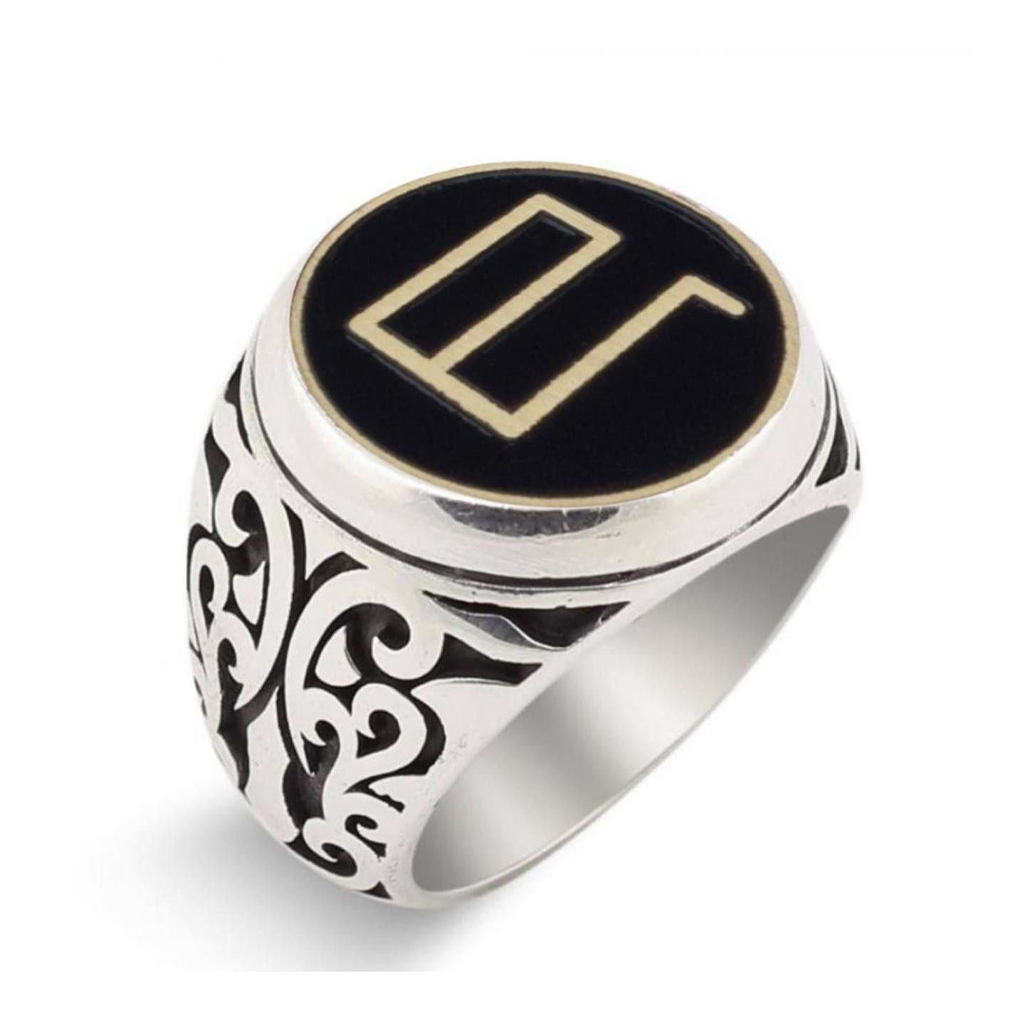 

Кольцо Bayındır с черной эмалью и узором в длину