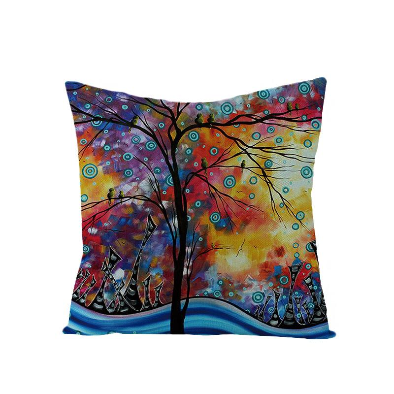 Home Oil Painting Tree Pillow Cover Polyester Sofa Car Pillow Cushion Cover Combination Pack