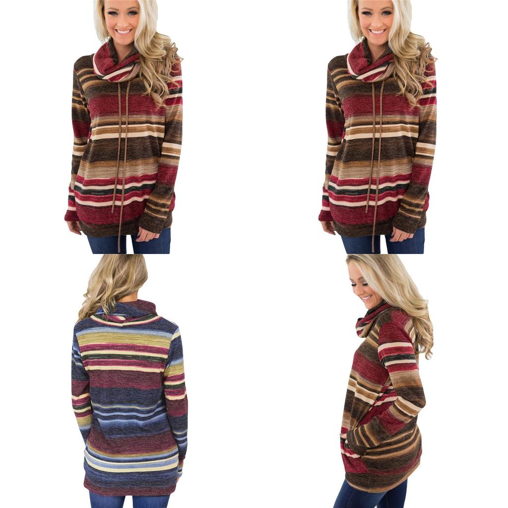 Hoodie Womens Blouse Sweatshirt Long Sleeve Jumper Pullover Striped Shirt Top