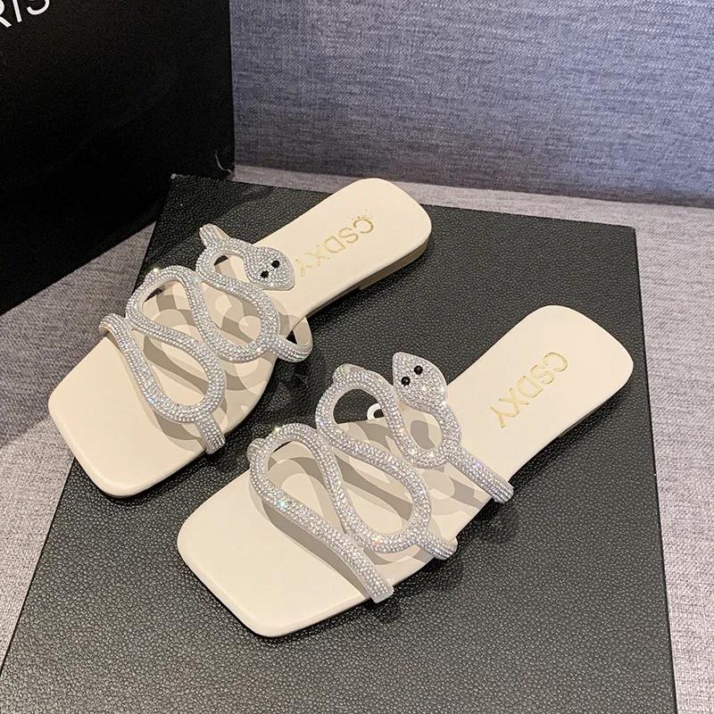 Fashion Crystal Rome Women's Slipper Fashion Summer Bling Flat Shoe Comfort Sandals for Women Outdoor Casual Party Flip Flops Slippers