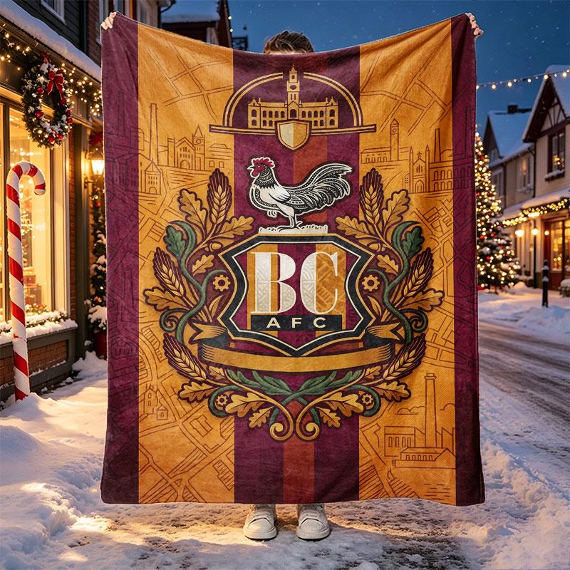 Bradford City AFC Pattern Blanket for Home Decoration, Bed, Sofa, Car Travel, Camping, Suitable for All Seasons, Birthday Christmas Gift