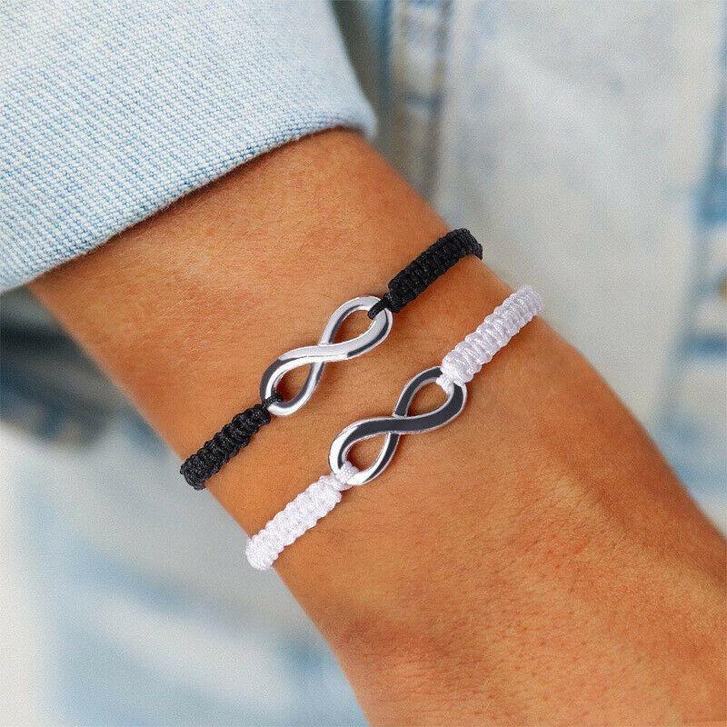 Handmade Womens Black White Red Rope Chain 8 Infinity Charm Love Couples Bracelet Bracelet for Women Jewelry