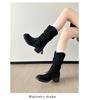 Women's Retro Chunky Heel Tassel Boots - Suede Mid-Calf Ruched Cowboy Style for Autumn/Winter