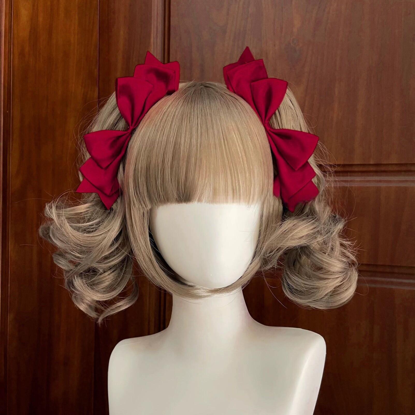 Lolita Sweet 3D Bow Hair Clips - Double Ponytail & Side Clip Set
