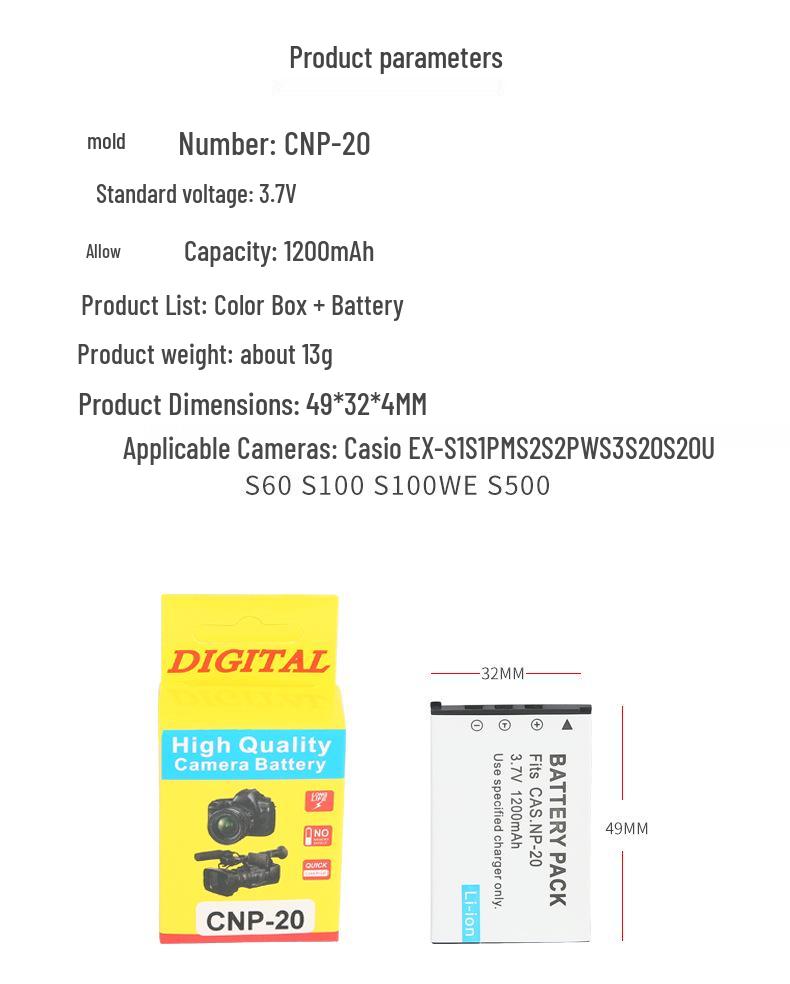 CANP20 Battery Compatible with Casio CAS NP20 X720/X725/X735/X800 Cameras