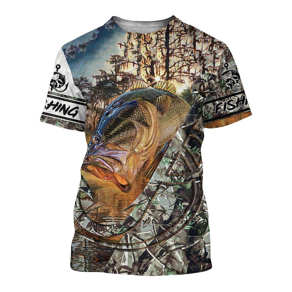 BASS Fishing Print T-shirt for Men 3D Fashion Fish Hunter Round Neck Top Men Women Casual Outdoor Short Sleeve Tees Clothing