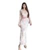Women's Sexy V-Neck Lace Bell Sleeve Dress with Lining – Spring/Summer Waist-Cinching Long Dress