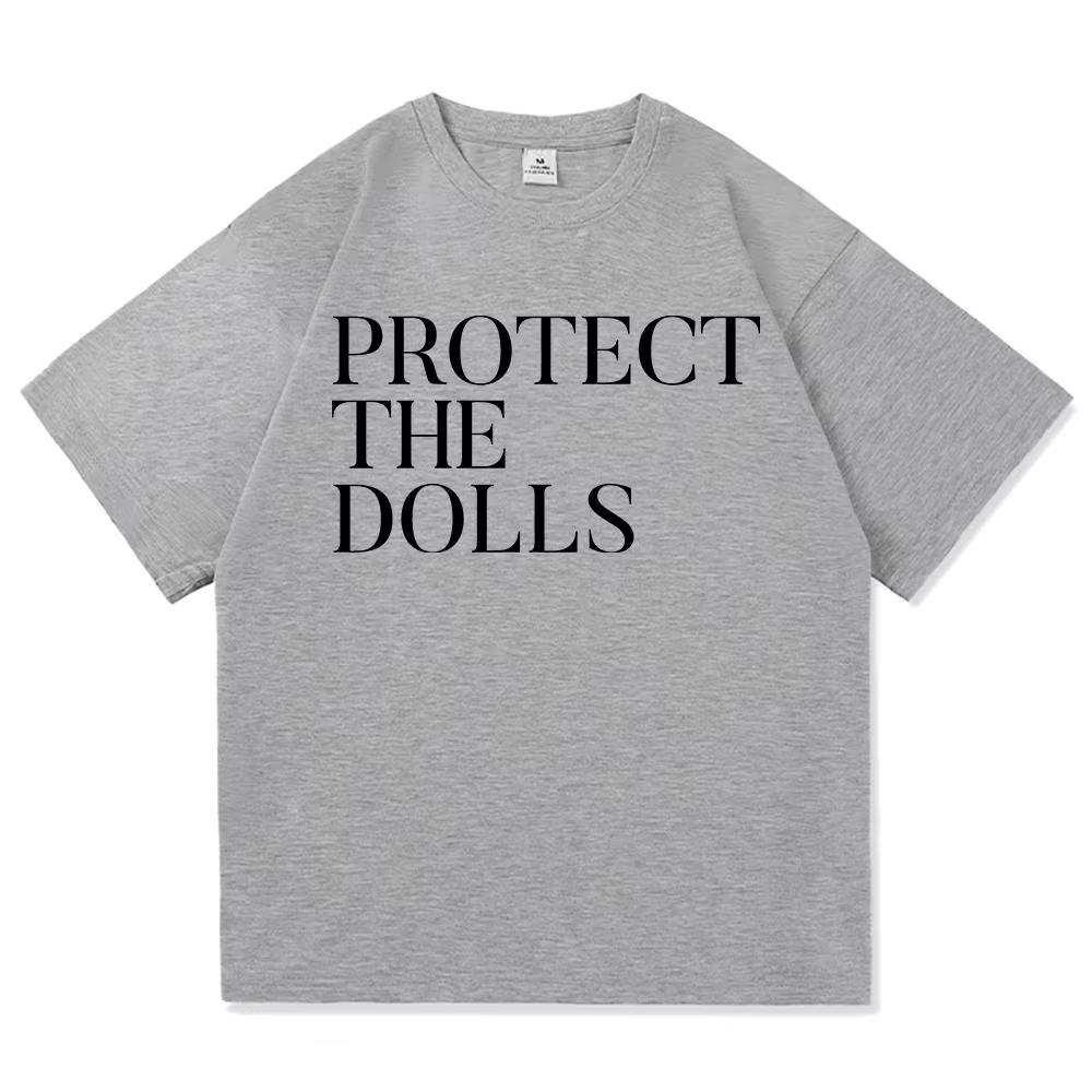 2026 New Protect The Dolls T Shirt MenWomen Harajuku Aesthetic Letter Print Tshirt Men and Women Short Sleeved Tops Tshirts