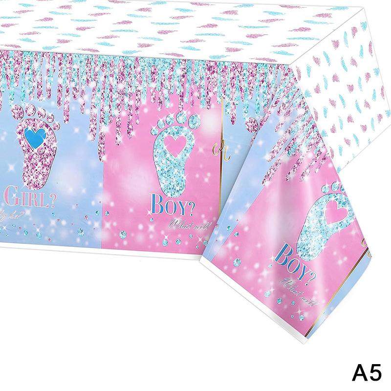 

Gender Reveal Tablecloth - Pink & Blue Rectangular Plastic Table Cover, For Baby Shower, Baptism, Birthday Party Decorations