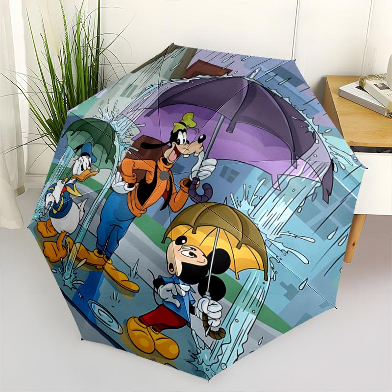 

1pc Mickey Mouse, Donald Duck & Goofy Automatic Opening/Closing Umbrella - Foldable Design with Iron Frame - Outdoor - Perfect Gift for Fans