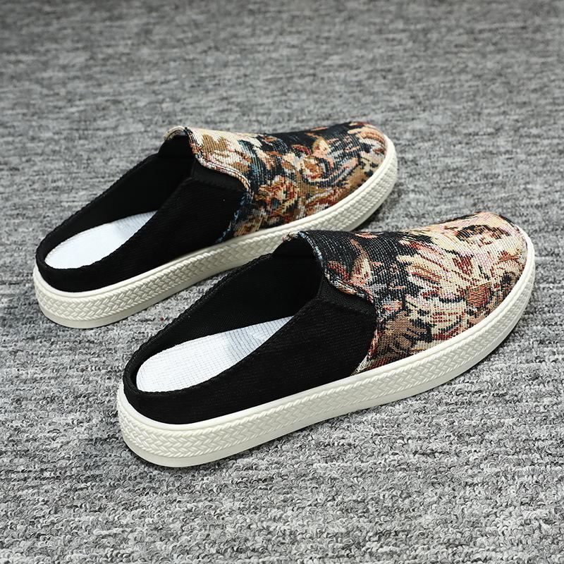 Canvas Men's Shoes Summer Breathable Lazy Lasagna One Pedal Old Beijing Cloth Shoes Office Board Shoes Half Drag Men's Models