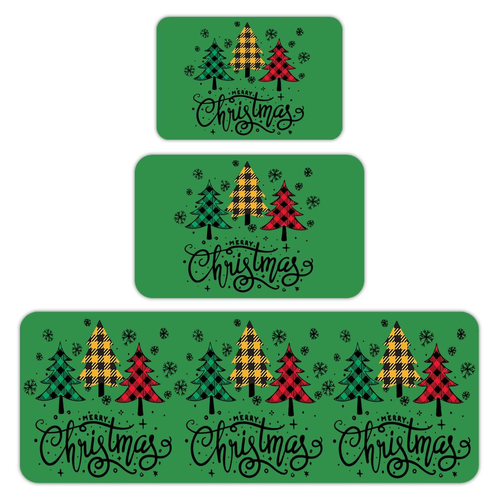 Christmas Kitchen Anti-slip Mat Carpet Flannel Door Mat Three-piece Set 45*120CM/50*80CM/40*60CM