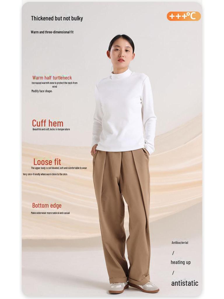 460G Women's Velvet Half-High Collar Warm Long-Sleeve T-Shirt - Winter & Autumn