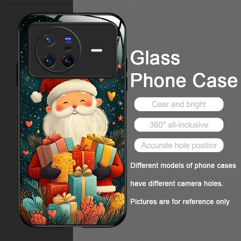 Merry Christmas Santa Claus Pattern Tempered Glass Phone Case for OPPO Reno 13 F 12 11 10 Pro Plus Find X8 X3 Lite A94 A58 Cover