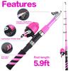 Children's Pink Telescopic Lure Rod with Closed Reel - Portable Fishing Set