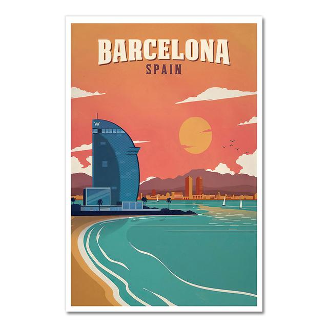 Europe Spain Barcelona Pop Art Travel Canvas Paintings Vintage Kraft Posters Coated Wall Stickers Home Decor Family Gift No Frame