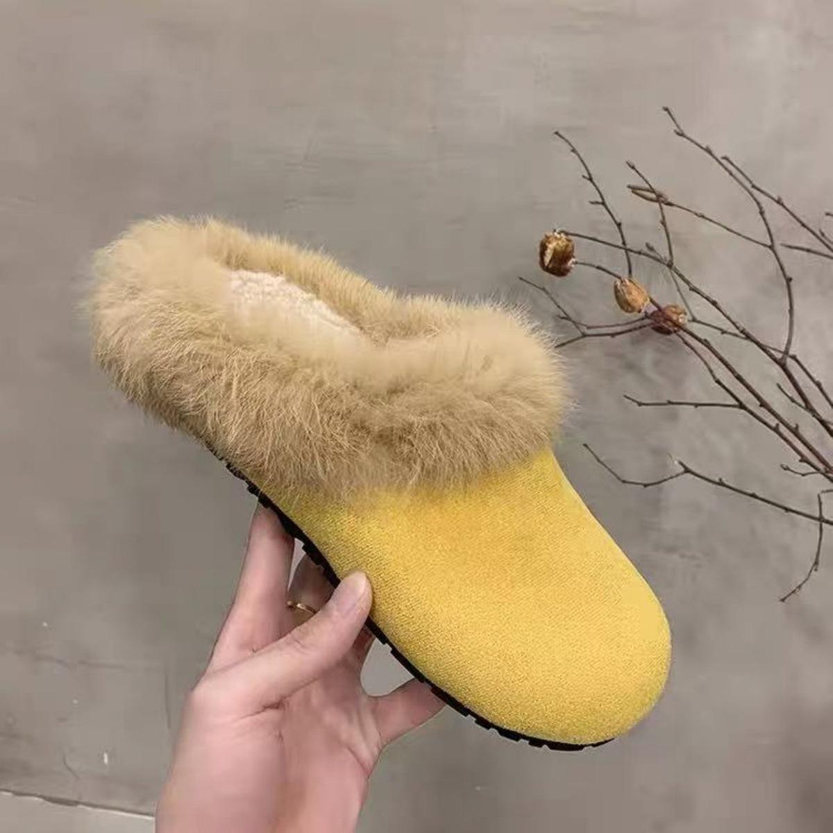 

Retro heightening fleece Birkenstocks, winter fluffy shoes, women s bag head, thick sole, and lazy cotton slippers 40 жовтий