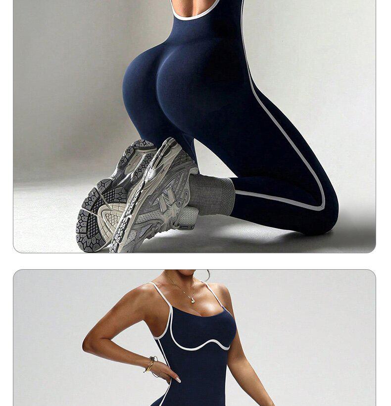 Women's Color Block Backless Slim Fit Bodysuit for Yoga Fitness