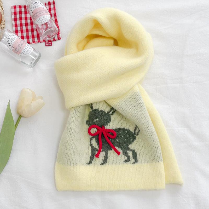 Knitted wool autumn and winter cold-proof versatile warm comfortable neck protection scarf three-dimensional bow jacquard deer scarf