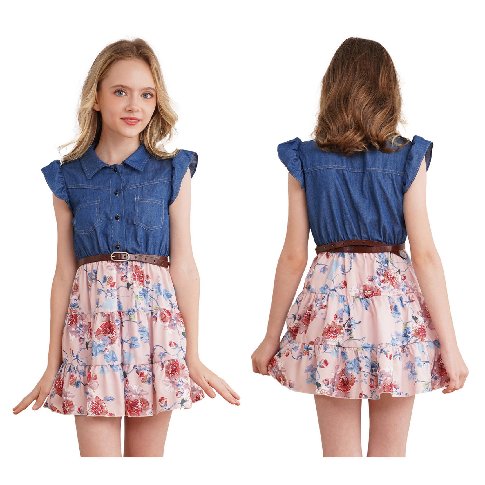 

Дитячий літній повсякденний одяг Плаття-трапеція з принтом Florla Ігровий одяг Святковий пляжний сарафан Спідниця-гойдалка 10-12 Years рожевий