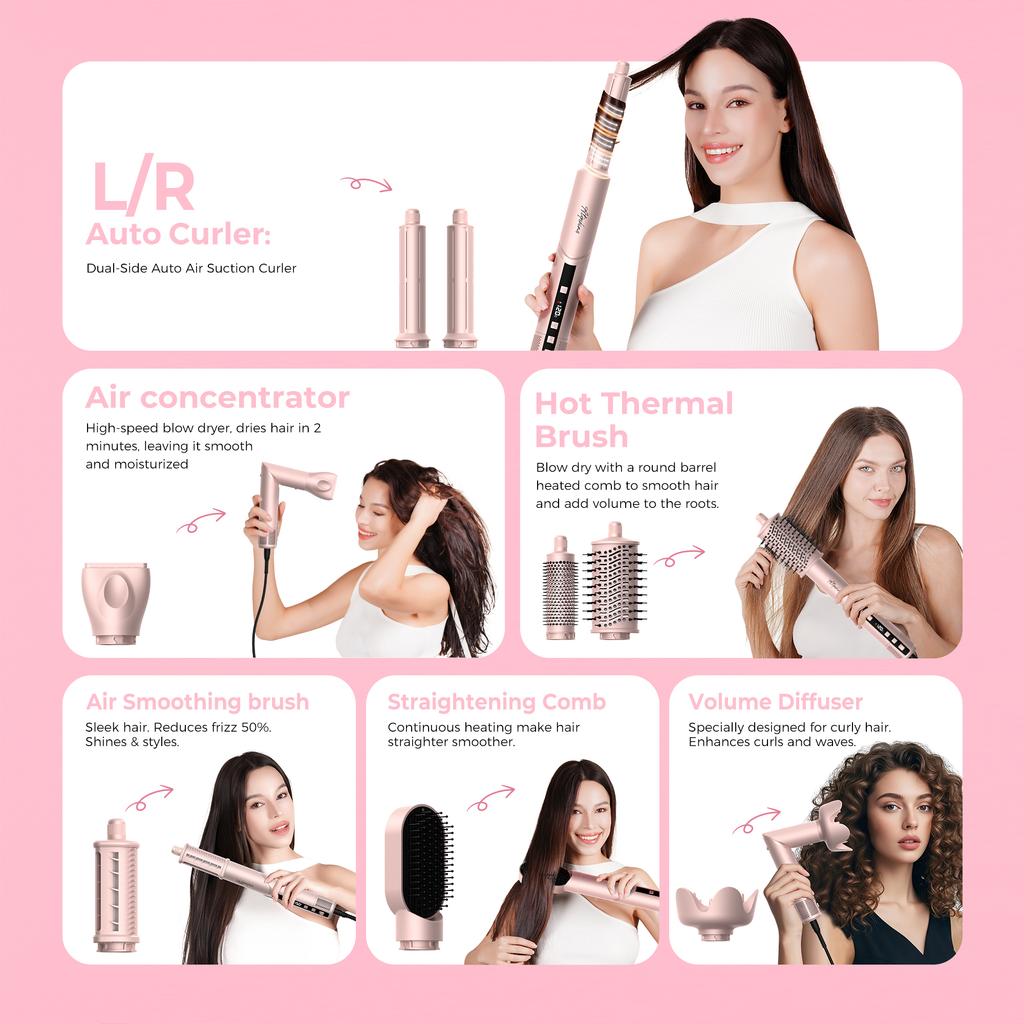 Professional 8 In 1 Hair Multi Styler 110000 RPM BLDC Air Styler with Automatic Curling Barrels