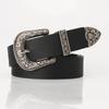Womens PU Leather Belt With Engraved Alloy Pin Buckle Vintage Style Waistband Jeans Casual Office