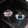 Open Ring with Simulated Asscher Cut Yellow Diamond and Swiss Topaz Blue Pink Gemstone for Women