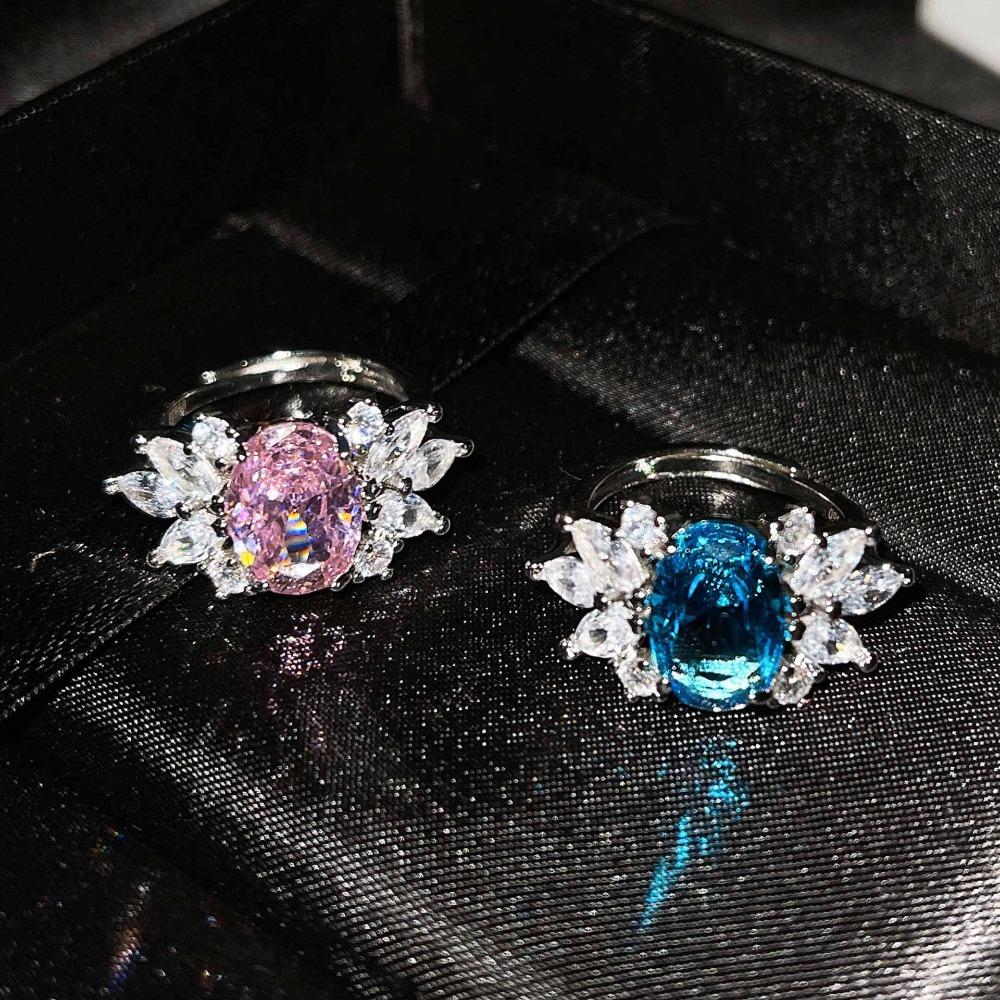 Open Ring with Simulated Asscher Cut Yellow Diamond and Swiss Topaz Blue Pink Gemstone for Women